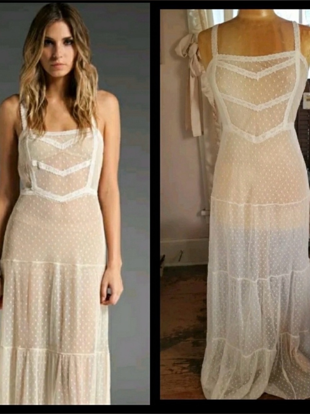 Free People Point D’Esprite Swiss Dot Slip Maxi Lace Dress Boho Romantic Western